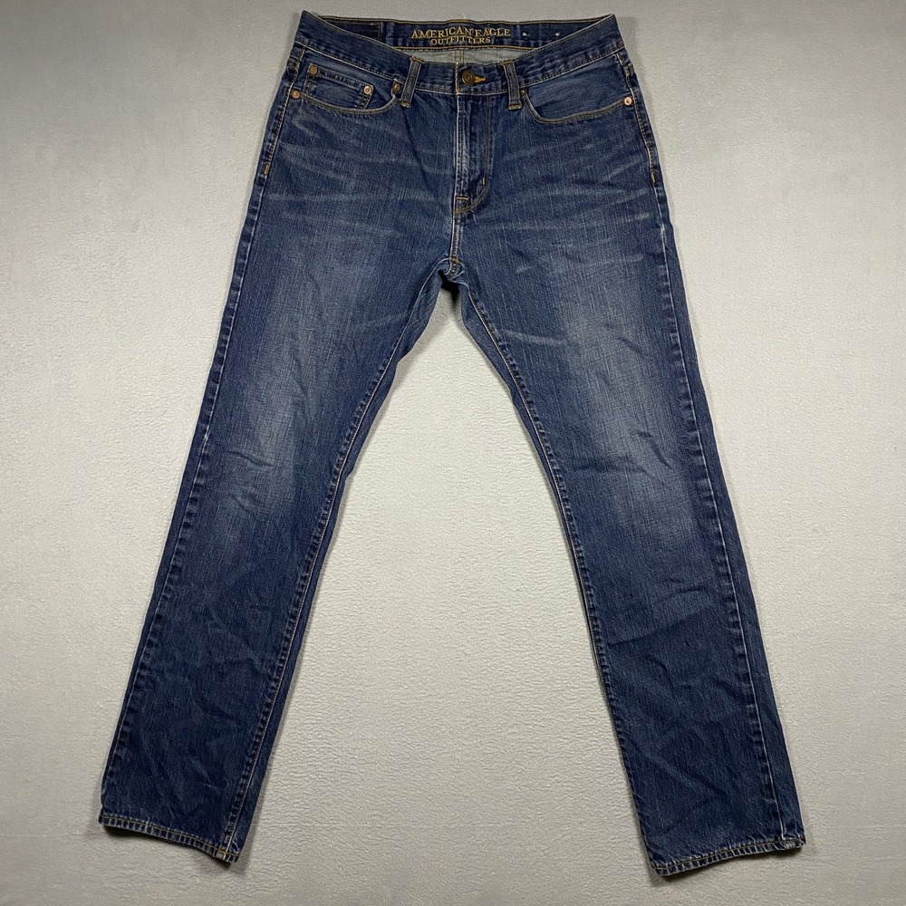 American Eagle Slim Straight Jeans Mens 32x34 Blue Denim Medium Wash Cotton